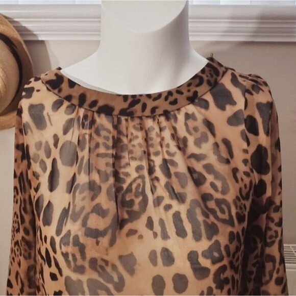 Vintage Y2K REBEL Cheetah Animal Print Tunic Peep Hole Back Sheer Top- XS - Picture 6 of 11